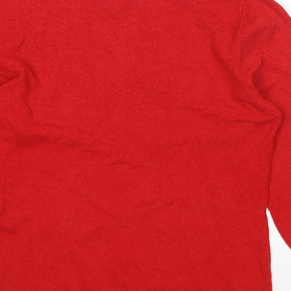 H&M Womens Red V-Neck  Acrylic Pullover Jumper Size M
