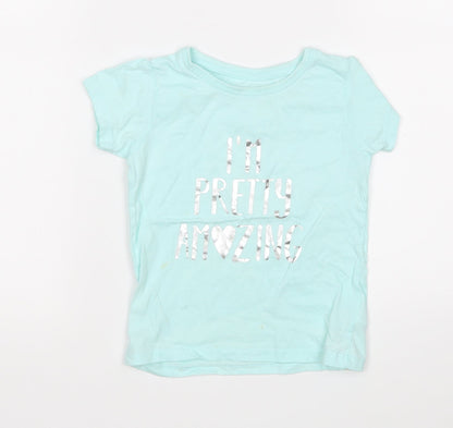 Primark Girls Green  Cotton Basic T-Shirt Size 12-18 Months Round Neck