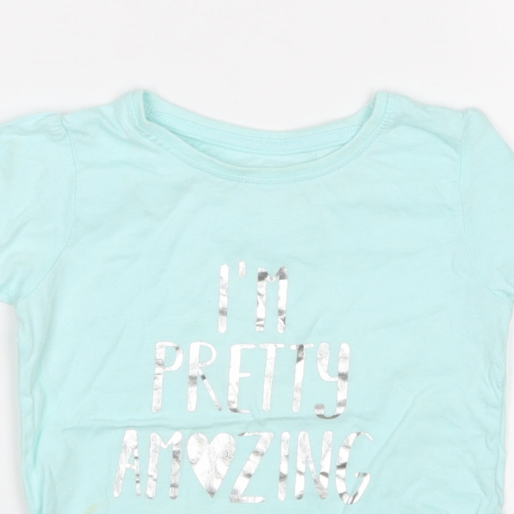 Primark Girls Green  Cotton Basic T-Shirt Size 12-18 Months Round Neck