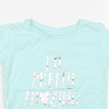 Primark Girls Green  Cotton Basic T-Shirt Size 12-18 Months Round Neck