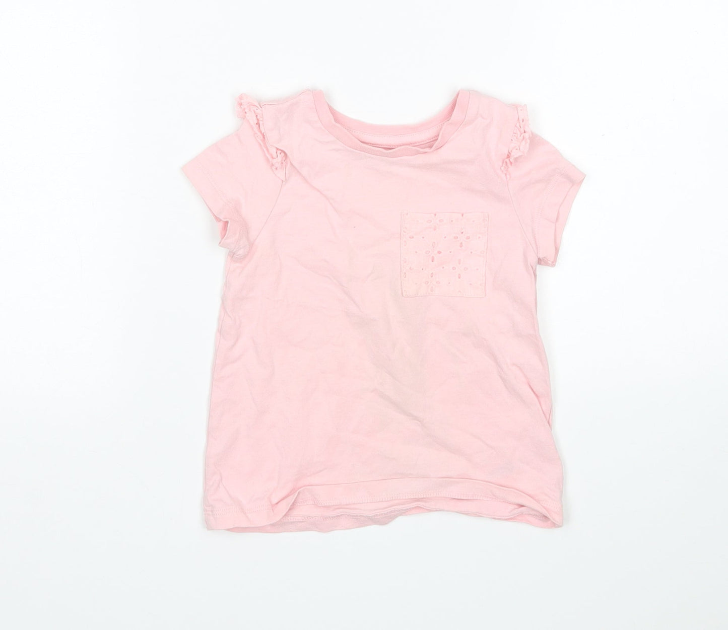 Nutmeg Girls Pink  Cotton Basic T-Shirt Size 2-3 Years Round Neck
