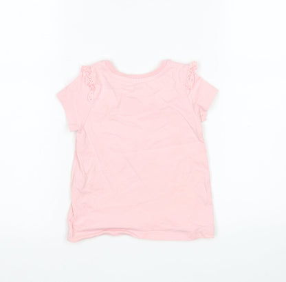 Nutmeg Girls Pink  Cotton Basic T-Shirt Size 2-3 Years Round Neck