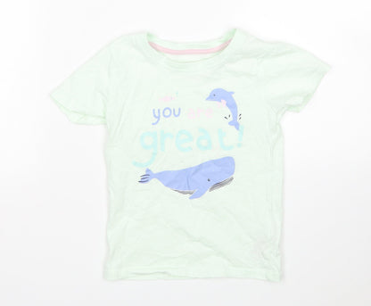 Primark Girls Green  Cotton Basic T-Shirt Size 2-3 Years Round Neck