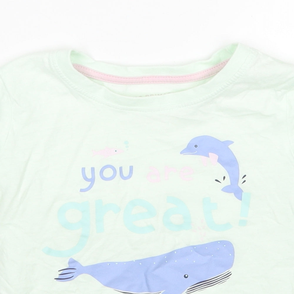 Primark Girls Green  Cotton Basic T-Shirt Size 2-3 Years Round Neck