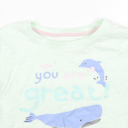 Primark Girls Green  Cotton Basic T-Shirt Size 2-3 Years Round Neck