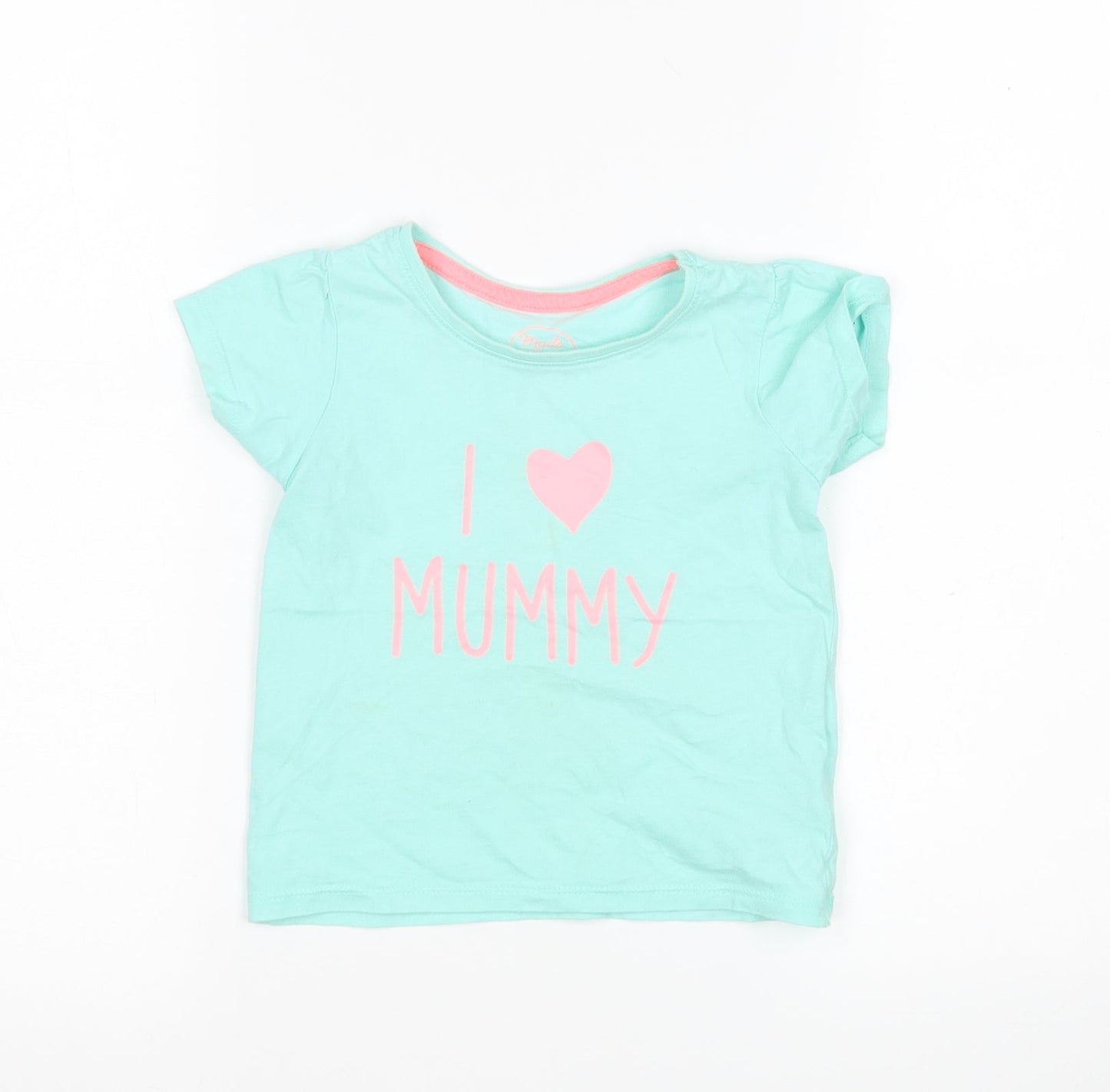 Primark Girls Green  Cotton Basic T-Shirt Size 2-3 Years Round Neck  - I love Mummy