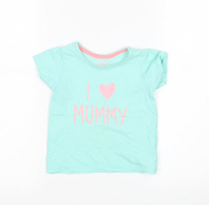 Primark Girls Green  Cotton Basic T-Shirt Size 2-3 Years Round Neck  - I love Mummy