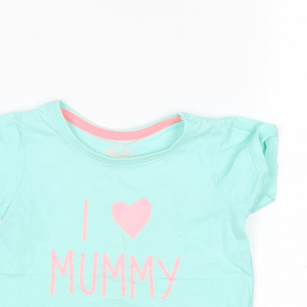 Primark Girls Green  Cotton Basic T-Shirt Size 2-3 Years Round Neck  - I love Mummy