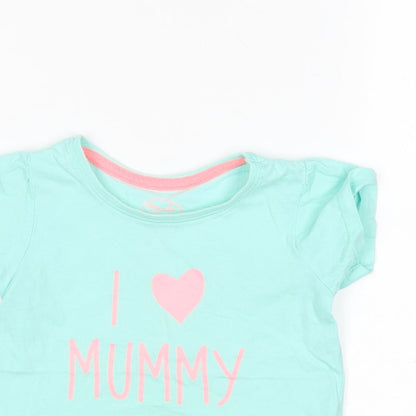 Primark Girls Green  Cotton Basic T-Shirt Size 2-3 Years Round Neck  - I love Mummy