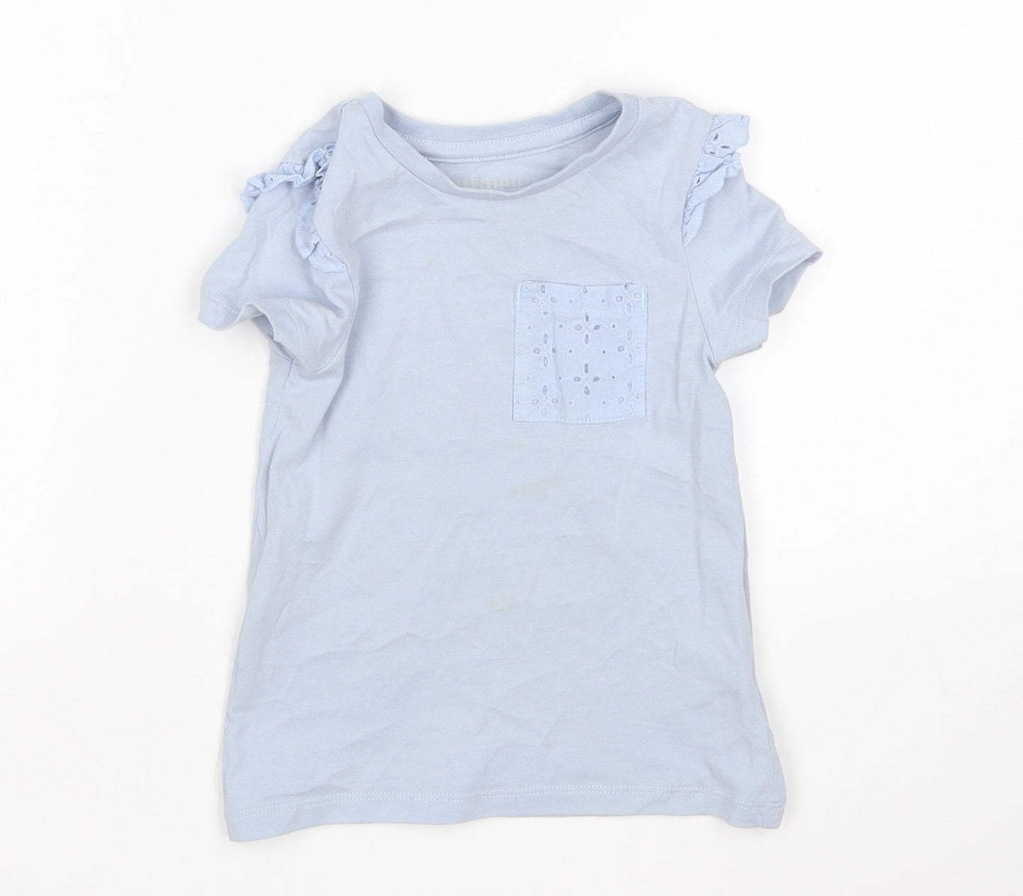 Nutmeg Girls Blue  Cotton Basic T-Shirt Size 2-3 Years Round Neck