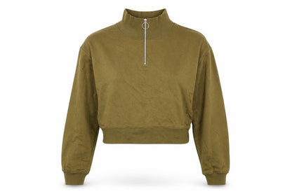 Front view of H&M women’s green cotton pullover sweatshirt, size S
