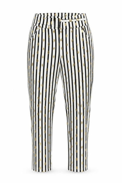Front view of Preworn women’s multicoloured striped polyamide trousers, size M, 27-inch leg regular