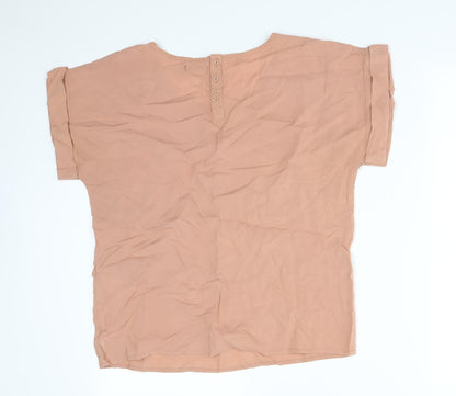 REDOUTE Womens Orange Striped Viscose Basic T-Shirt Size 10 Round Neck