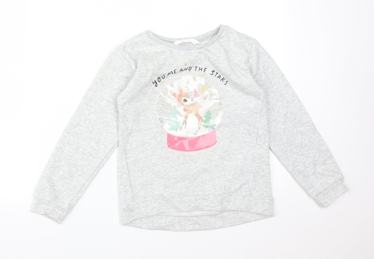 H&M Girls Grey  Cotton Pullover Sweatshirt Size 7-8 Years   - YOU ME AND THE STARS