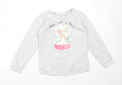 H&M Girls Grey  Cotton Pullover Sweatshirt Size 7-8 Years   - YOU ME AND THE STARS