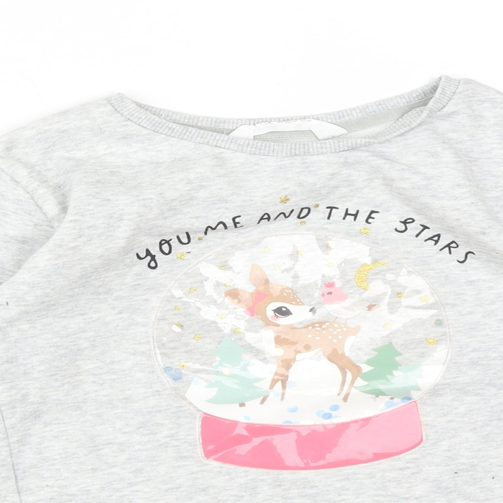 H&M Girls Grey  Cotton Pullover Sweatshirt Size 7-8 Years   - YOU ME AND THE STARS