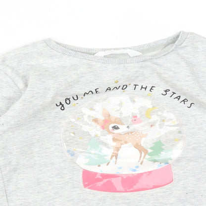 H&M Girls Grey  Cotton Pullover Sweatshirt Size 7-8 Years   - YOU ME AND THE STARS