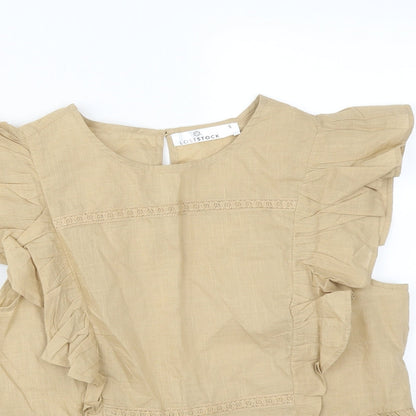 Womens UK Size S LOST STOCK Brown Basic T-Shirt