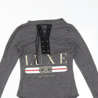 Select Womens Grey  Viscose Bodysuit One-Piece Size 8   - LUXE NEW YORK CITY