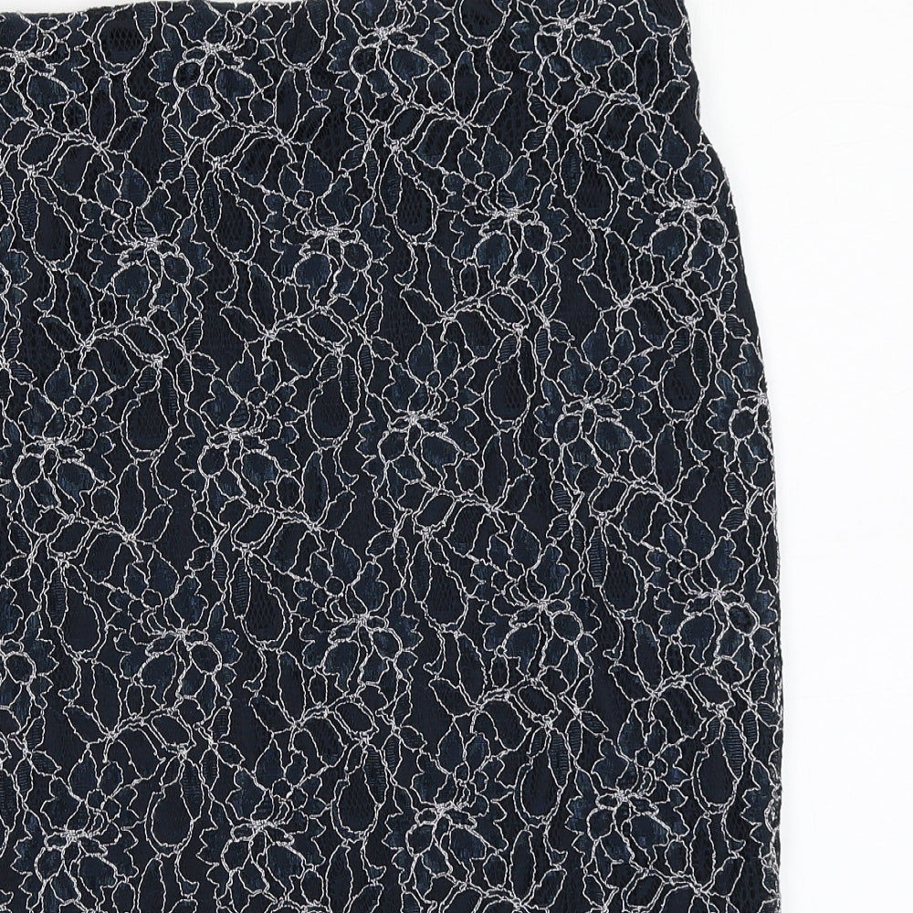 Lavitta Womens Blue Floral Nylon A-Line Skirt Size 16