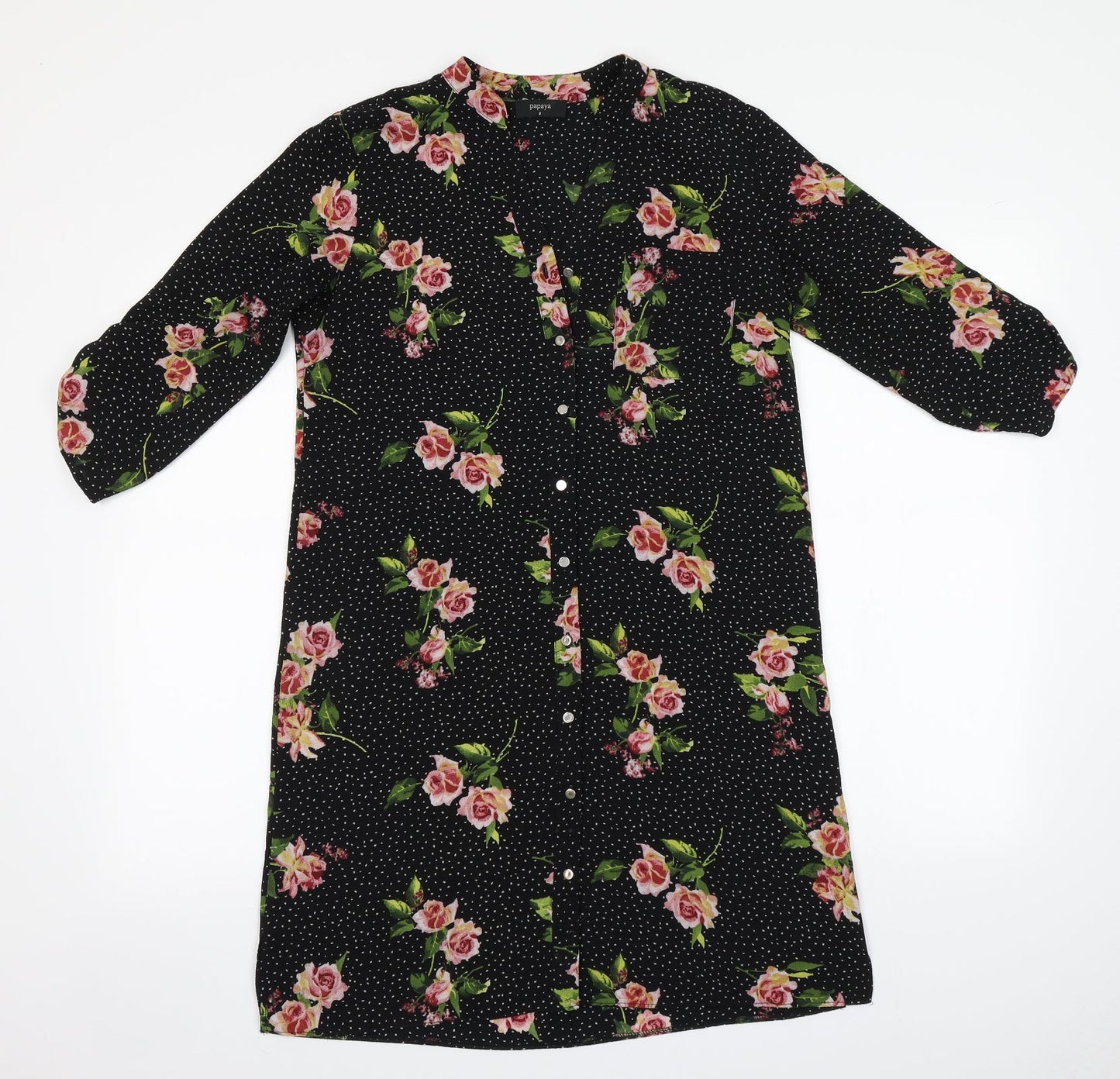 Papaya Womens Black Floral Polyester A-Line  Size 8  Round Neck