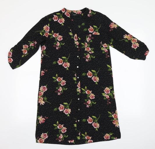 Papaya Womens Black Floral Polyester A-Line  Size 8  Round Neck