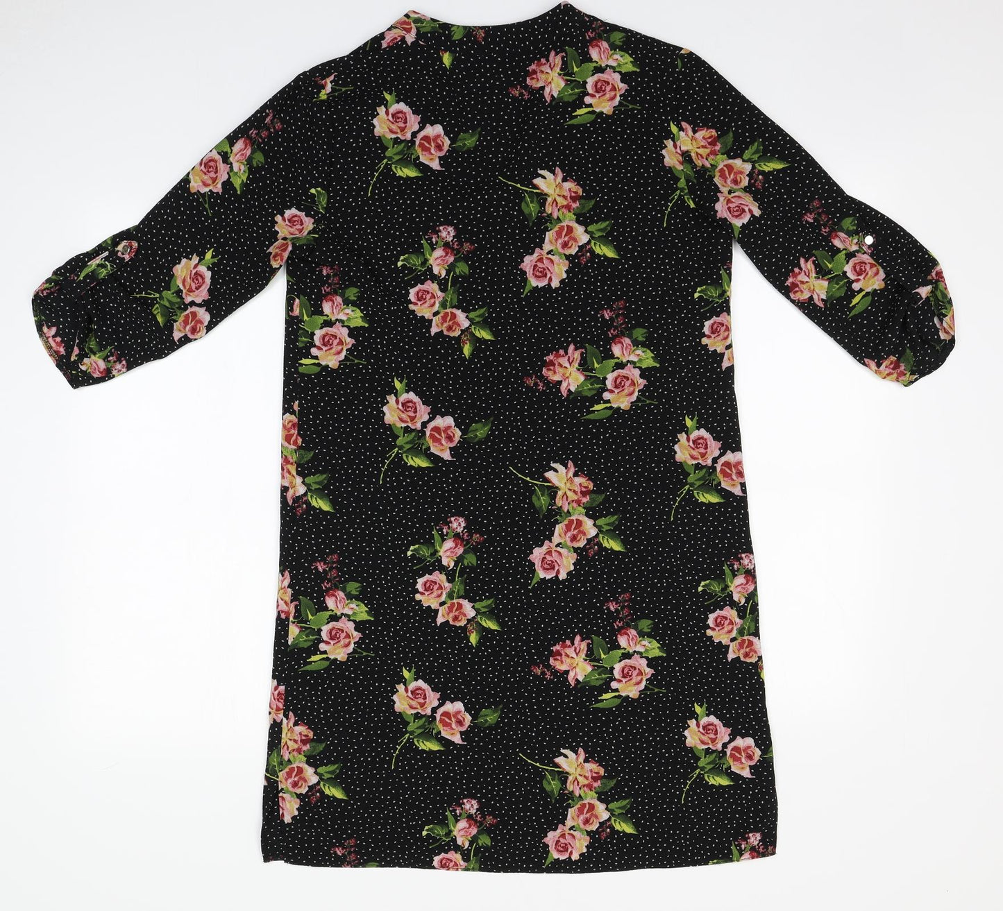 Papaya Womens Black Floral Polyester A-Line  Size 8  Round Neck