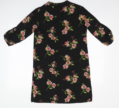 Papaya Womens Black Floral Polyester A-Line  Size 8  Round Neck
