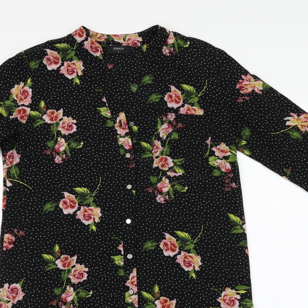 Papaya Womens Black Floral Polyester A-Line  Size 8  Round Neck