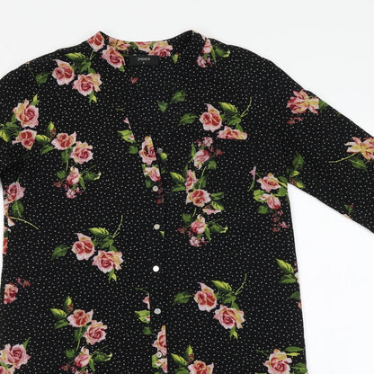 Papaya Womens Black Floral Polyester A-Line  Size 8  Round Neck