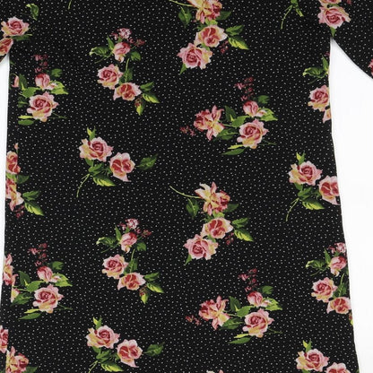 Papaya Womens Black Floral Polyester A-Line  Size 8  Round Neck