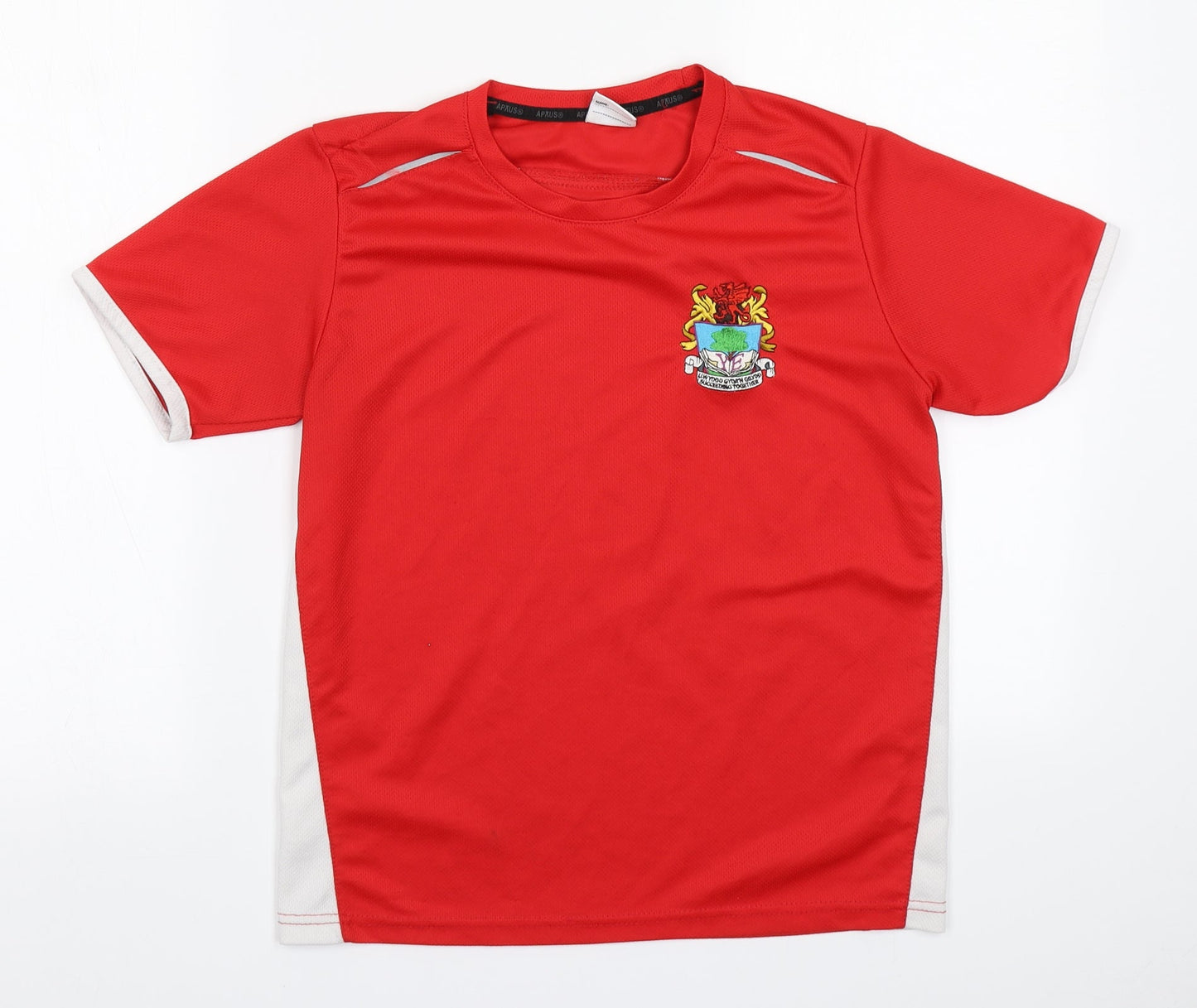 Preworn Boys Red  Polyester Basic T-Shirt  Round Neck  - Football