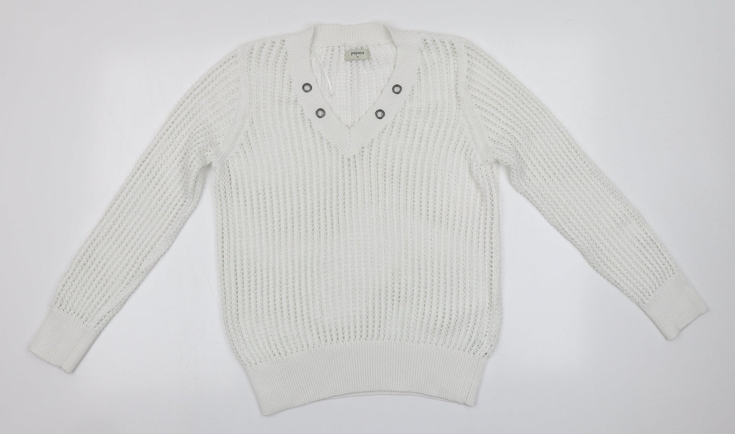 Womens UK Size M Papaya White Pullover Jumper