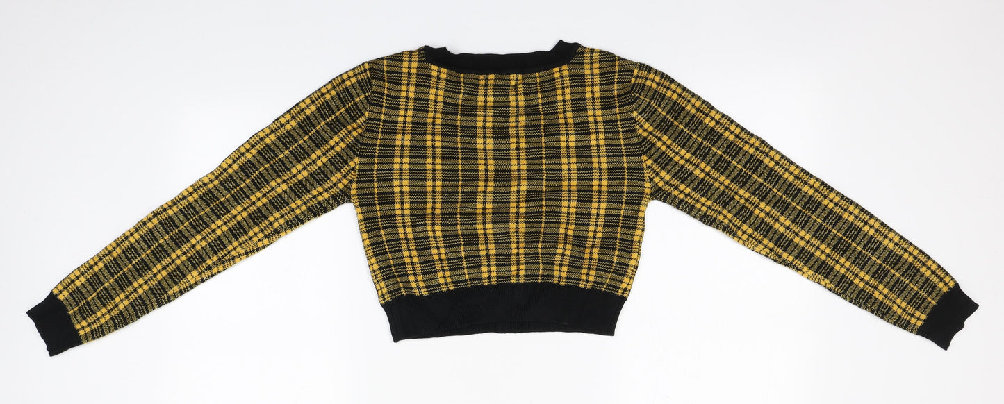 Primark Womens Yellow Roll Neck Plaid Viscose Pullover Jumper Size 4