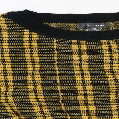 Primark Womens Yellow Roll Neck Plaid Viscose Pullover Jumper Size 4