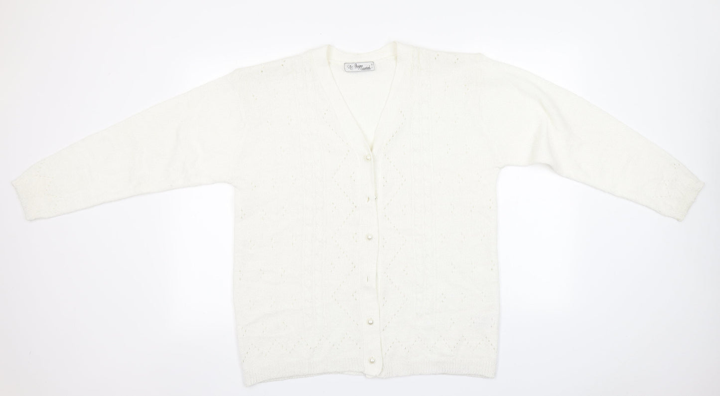 Womens UK Size M Preworn White Cardigan Jumper
