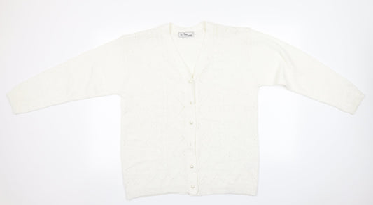 Womens UK Size M Preworn White Cardigan Jumper