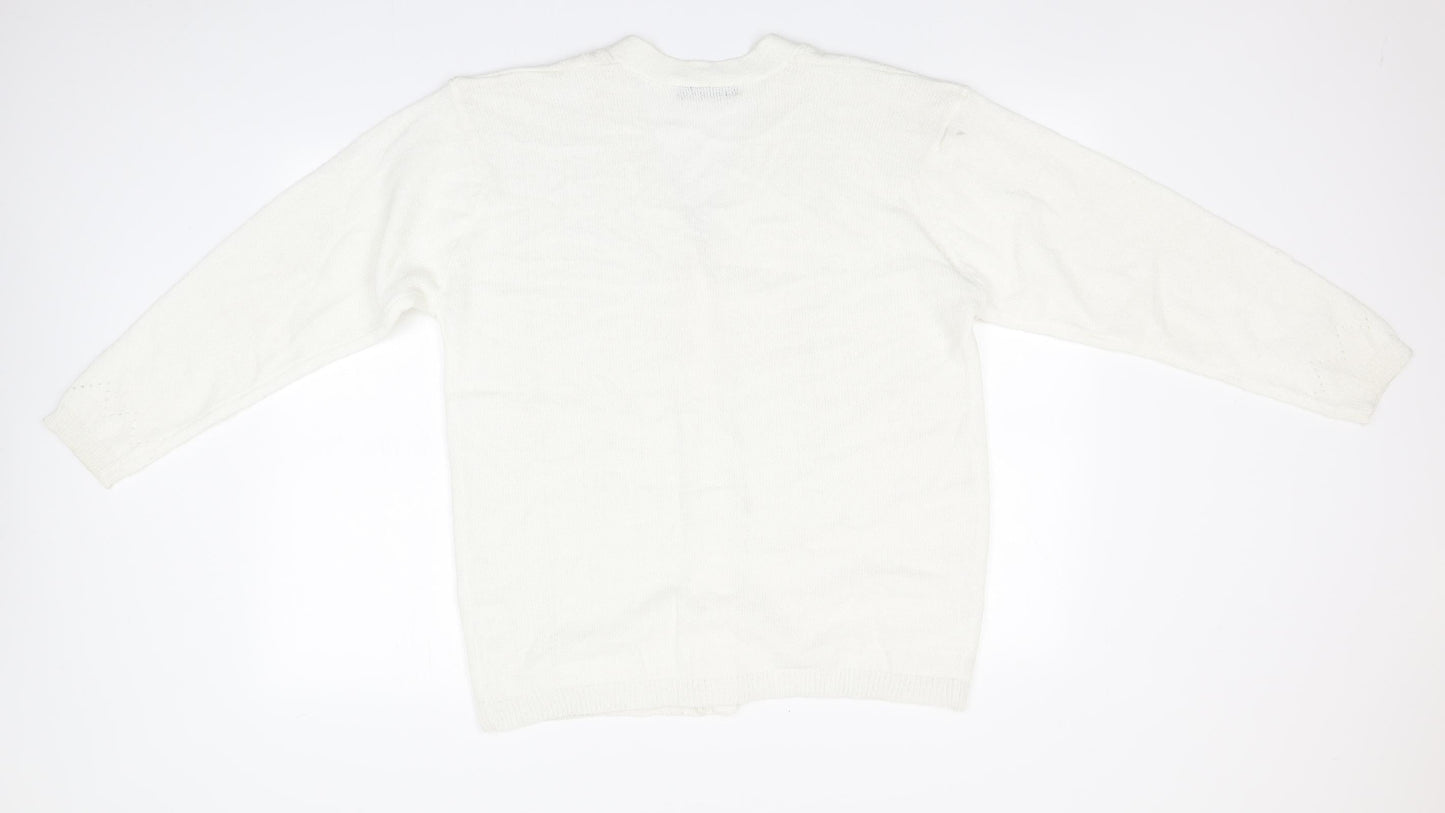 Womens UK Size M Preworn White Cardigan Jumper