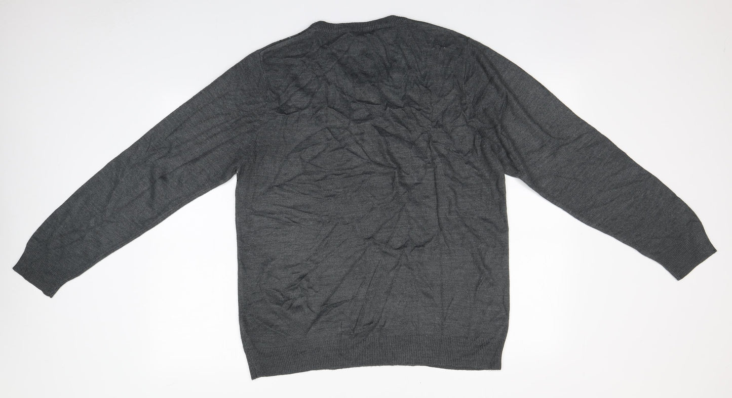 Cedar Wood State Mens Grey Round Neck  Acrylic Pullover Jumper Size M