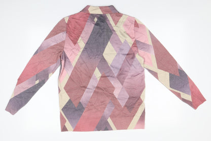 Preworn Womens Multicoloured Geometric Polyester Basic Button-Up Size 12 Collared