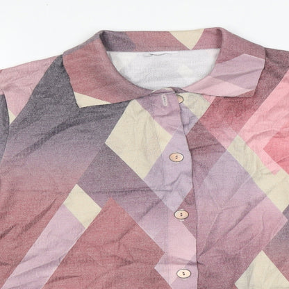 Preworn Womens Multicoloured Geometric Polyester Basic Button-Up Size 12 Collared