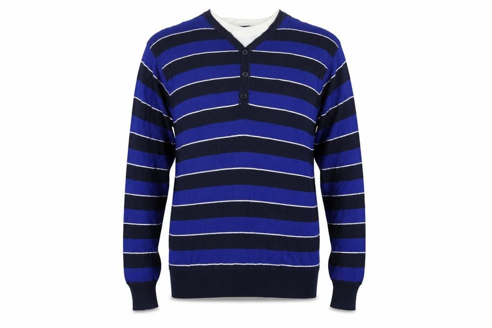 Cedarwood State Mens Blue Round Neck Striped Cotton Pullover Jumper Size M