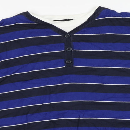 Cedar Wood State Mens Blue Round Neck Striped Cotton Pullover Jumper Size M