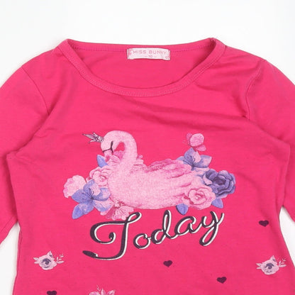 MISS BUNNY Girls Pink Floral  Basic T-Shirt Size 10 Years Round Neck  - SWAN  TODAY