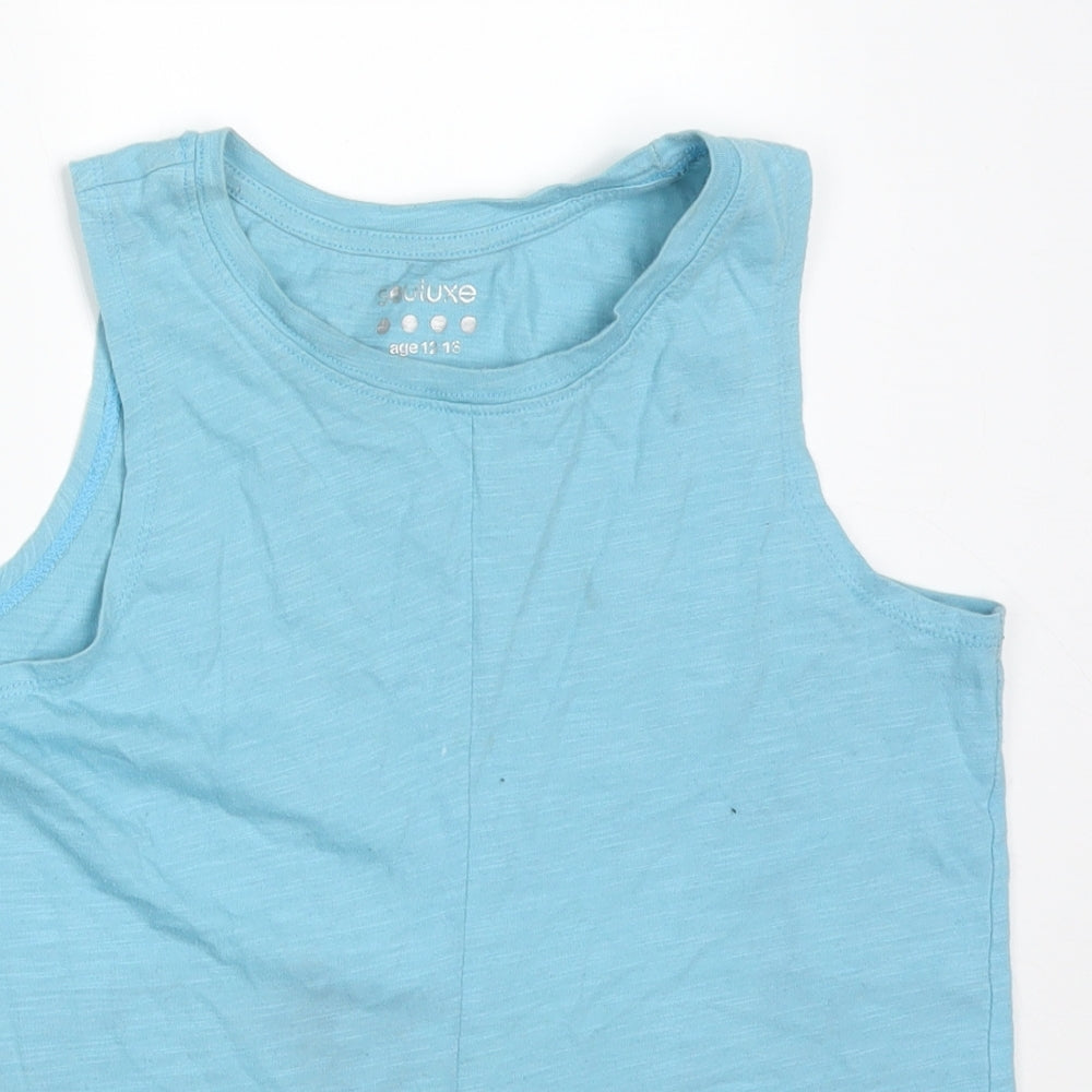 Matalan Girls Blue  Cotton Basic Tank Size 12-13 Years Round Neck