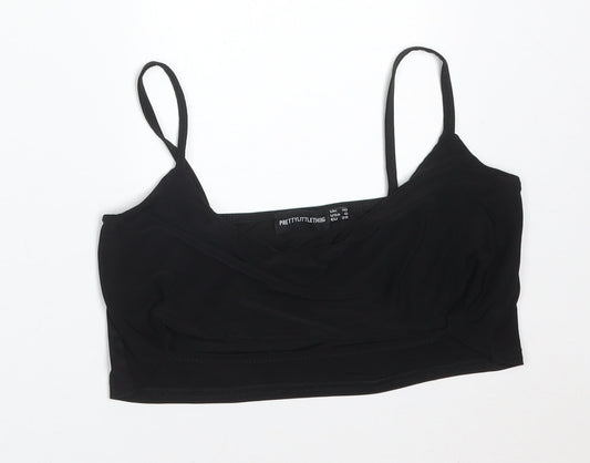 Womens UK Size 10 PRETTYLITTLETHING Black Camisole T-Shirt