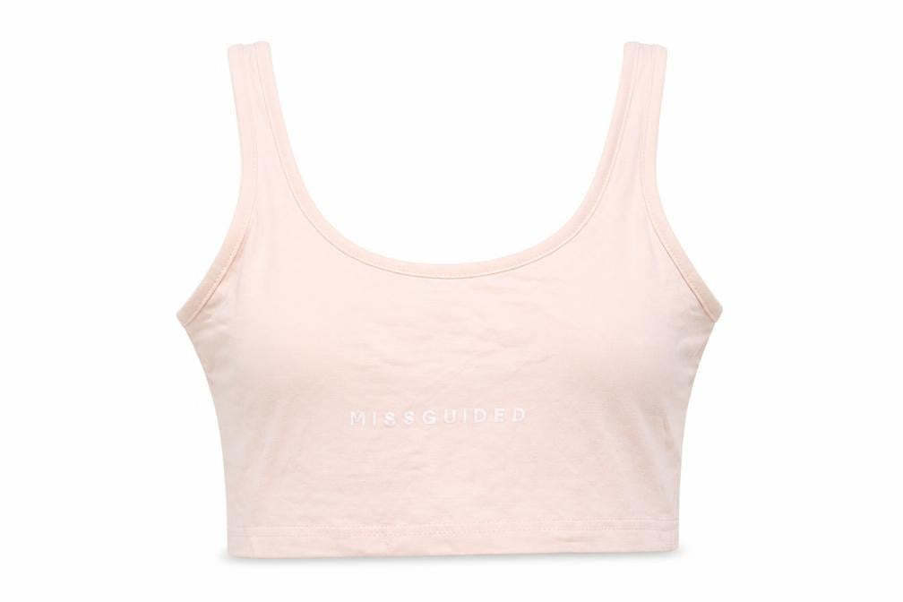 Front view of Missguided women’s pink cotton cropped t-shirt, size UK 8, round neck - missguided