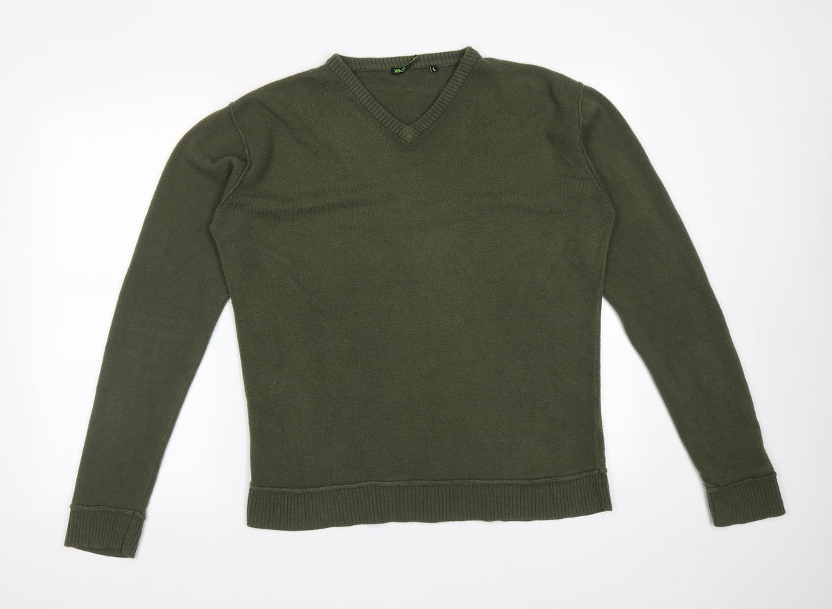 Additional front view of SIMON CLARK men’s green acrylic pullover sweatshirt, size L