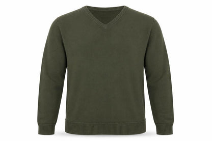 Front view of SIMON CLARK men’s green acrylic pullover sweatshirt, size L