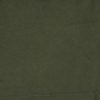 Brand and care label for SIMON CLARK men’s green acrylic pullover sweatshirt, size L